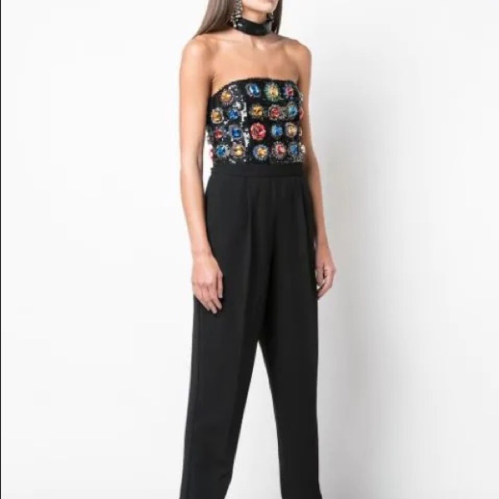 Alice and Olivia jeweled strapless jumpsuit